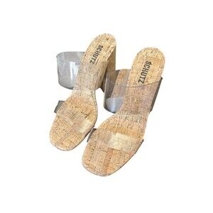 Schutz Victorie High Block Heel Sandal Women's 8.5B Honey Beige Double Strap